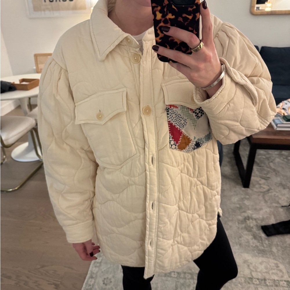 Sea NY Cream Quilted Jacket with Patterned Pocket